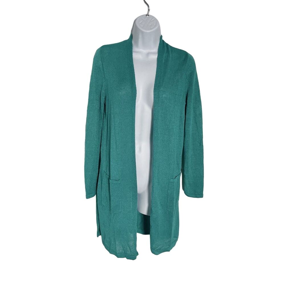 J. Jill Linen Blend Cardigan Teal Green Size XS Long Sleeve Open Front Duster